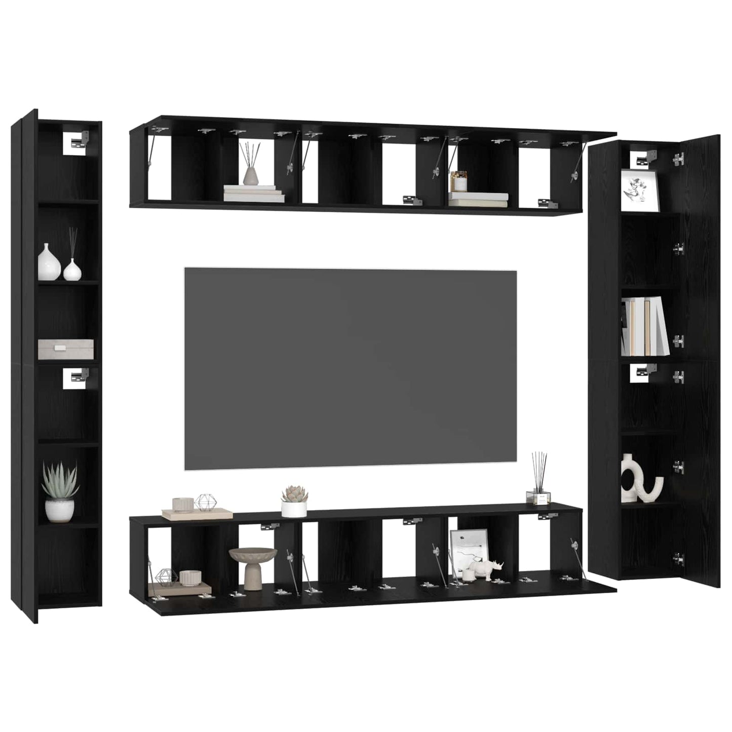 TV-Schrankset 10 pcs Schwarz Eichen-Optik Holzwerkstoff
