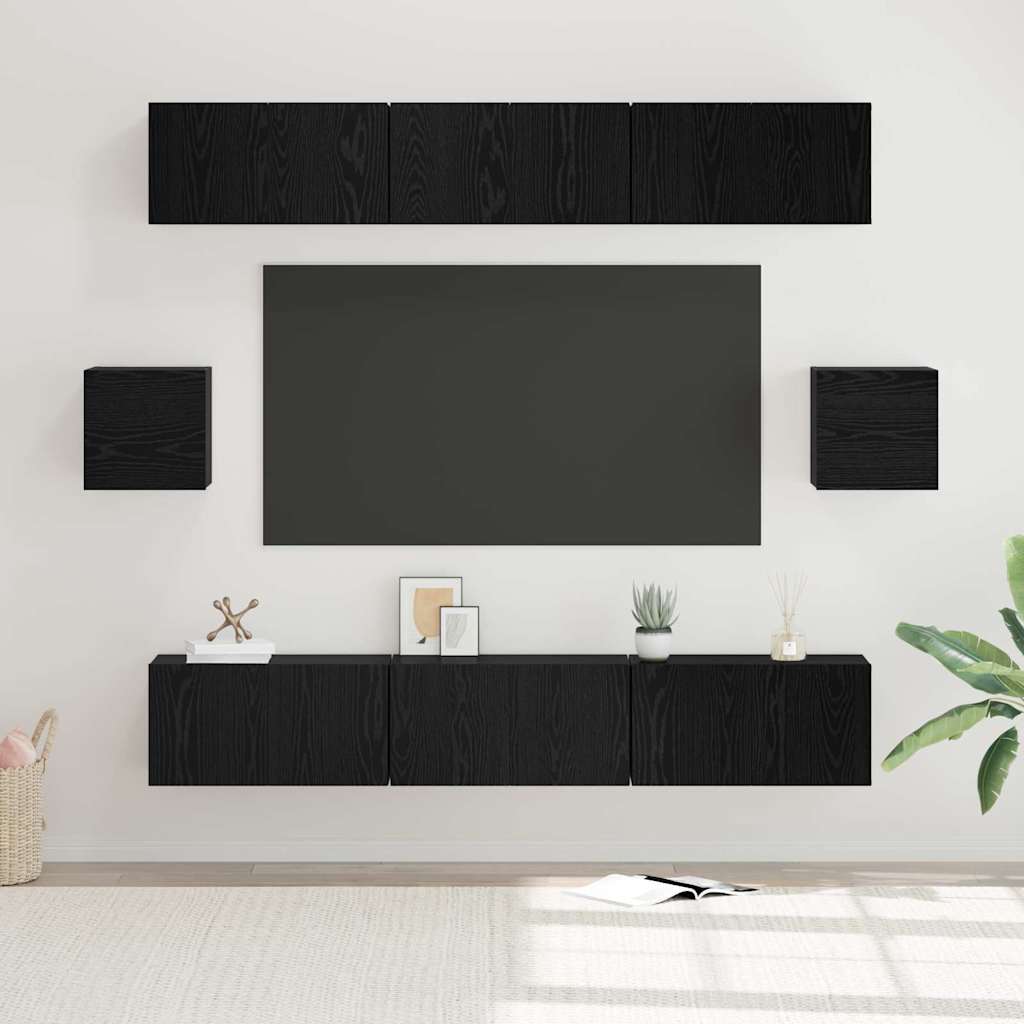 TV-Schrankset 8 pcs Schwarz Eichen-Optik Holzwerkstoff