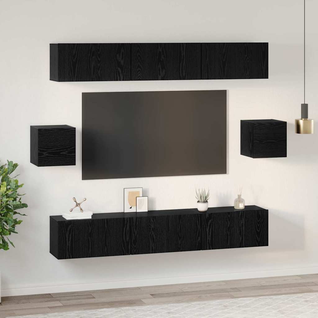 TV-Schrankset 8 pcs Schwarz Eichen-Optik Holzwerkstoff