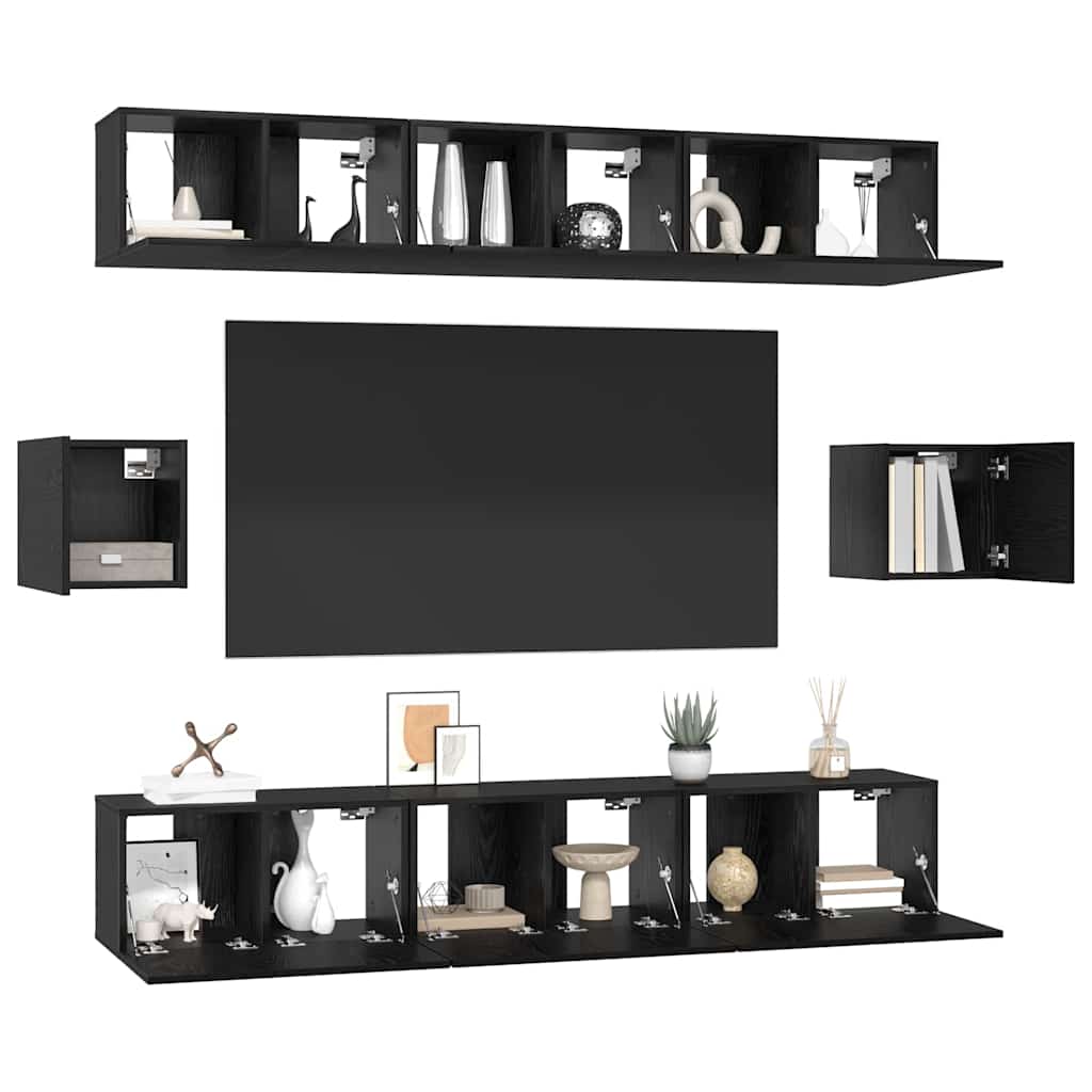 TV-Schrankset 8 pcs Schwarz Eichen-Optik Holzwerkstoff