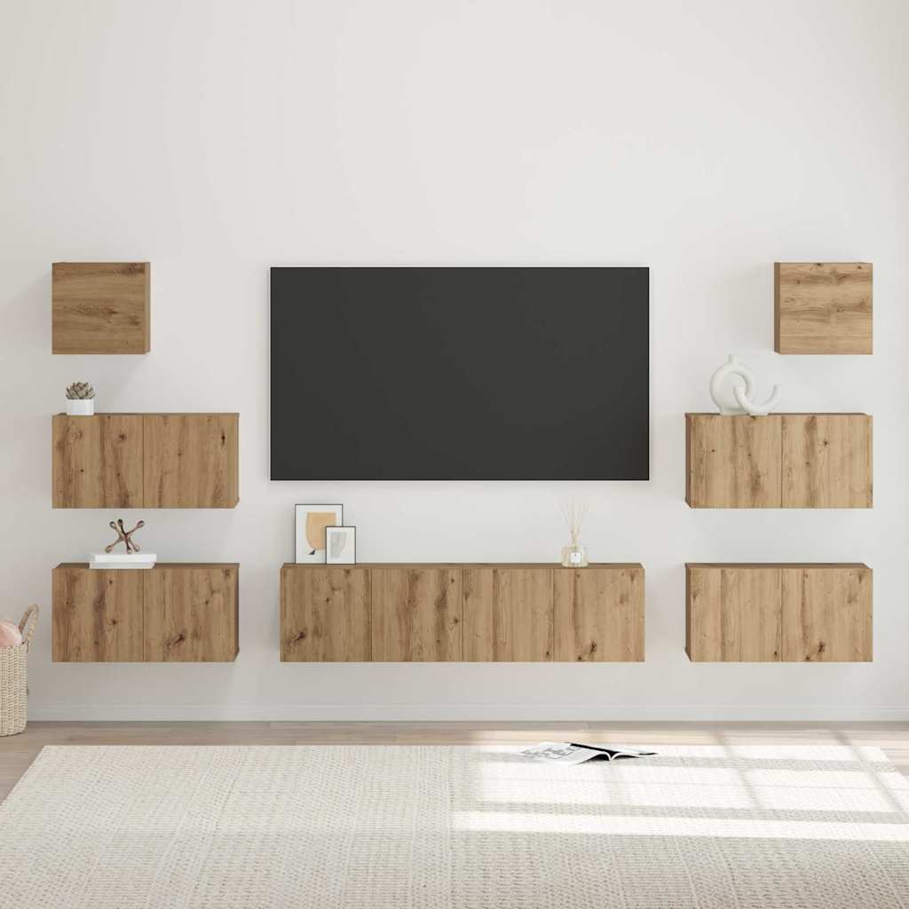 TV-Schrankset Wandmontiert 8 pcs Artisan-Eiche Holzwerkstoff
