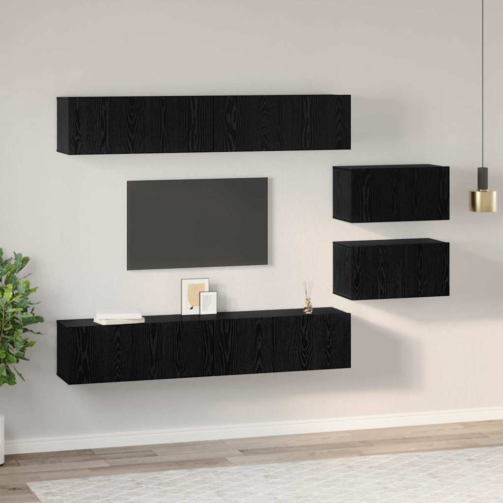 TV-Schrankset 6 pcs Schwarz Eichen-Optik Holzwerkstoff