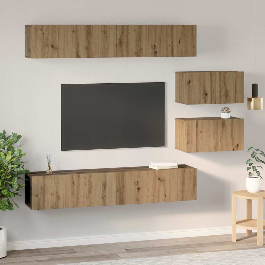 TV-Schrankset Wandmontiert 6 pcs Artisan-Eiche Holzwerkstoff