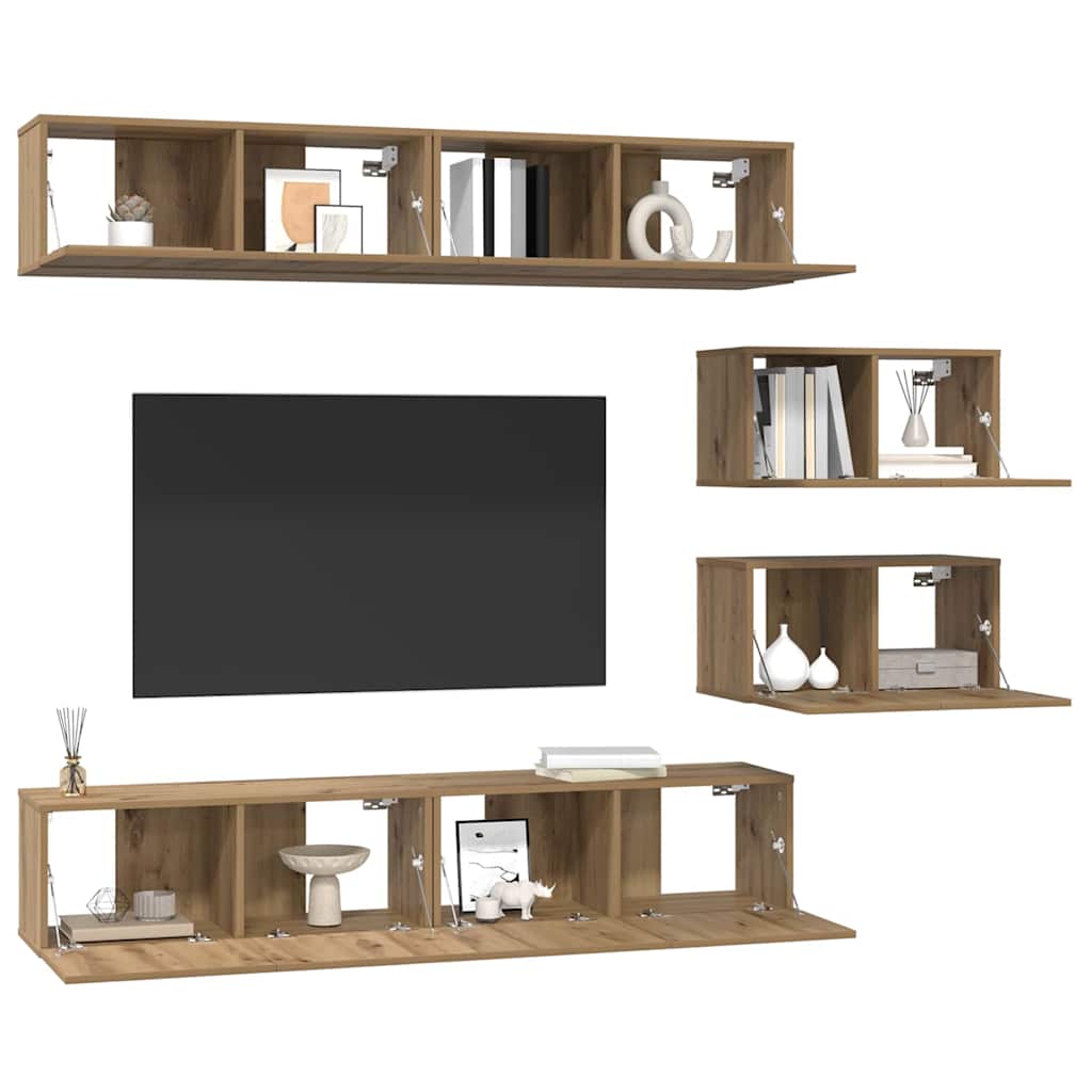 TV-Schrankset Wandmontiert 6 pcs Artisan-Eiche Holzwerkstoff