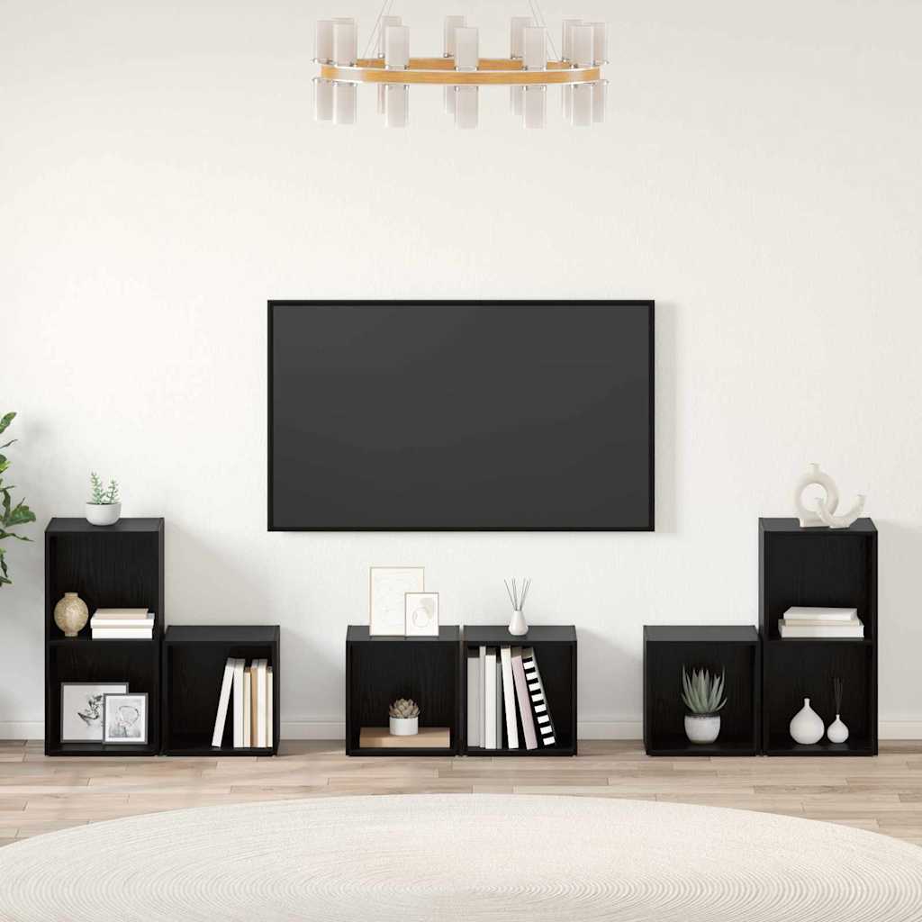TV-Schrankset 6 pcs Schwarz Eichen-Optik Holzwerkstoff