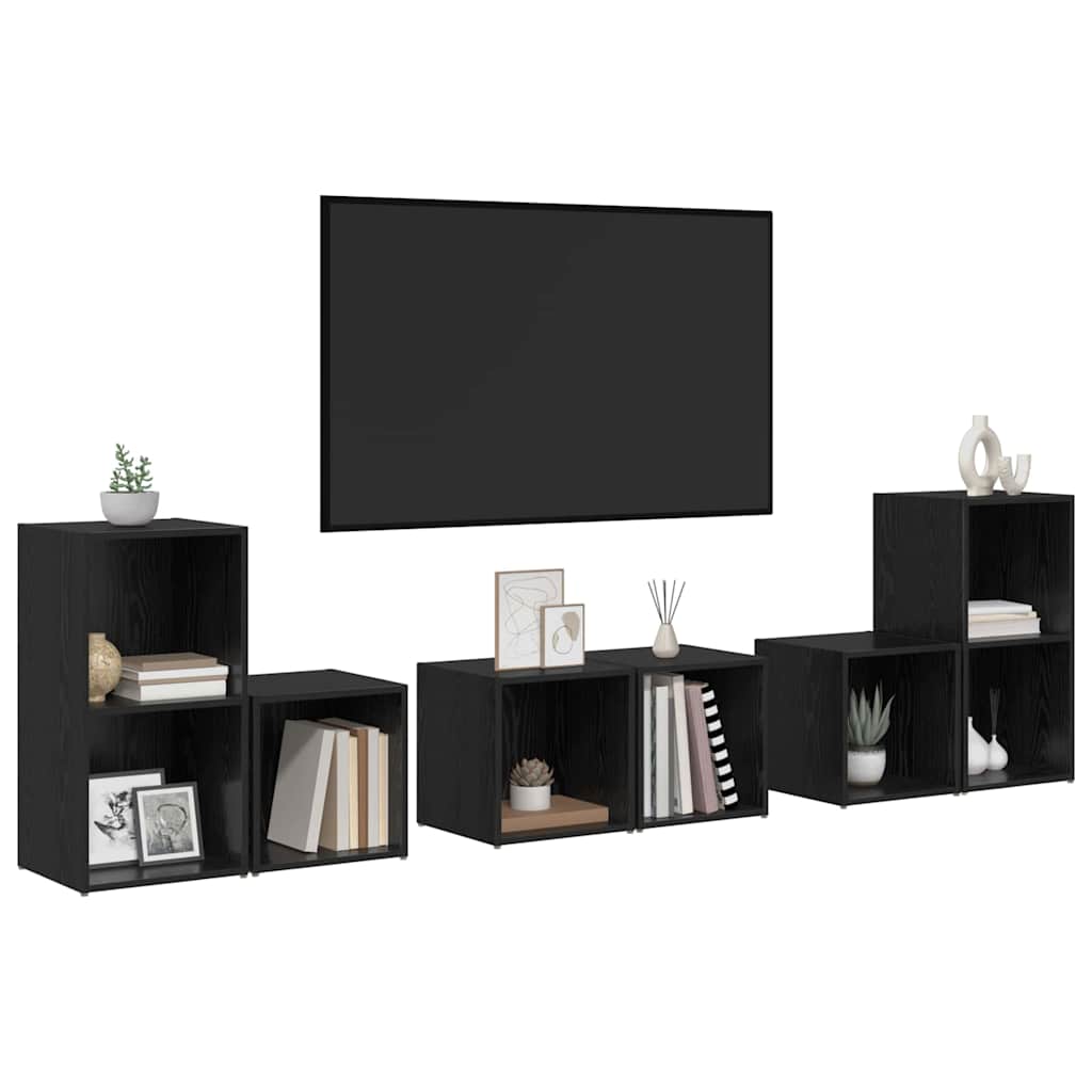 TV-Schrankset 6 pcs Schwarz Eichen-Optik Holzwerkstoff