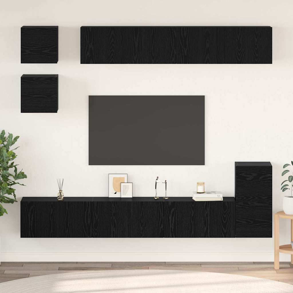 TV-Schrankset 8 pcs Schwarz Eichen-Optik Holzwerkstoff