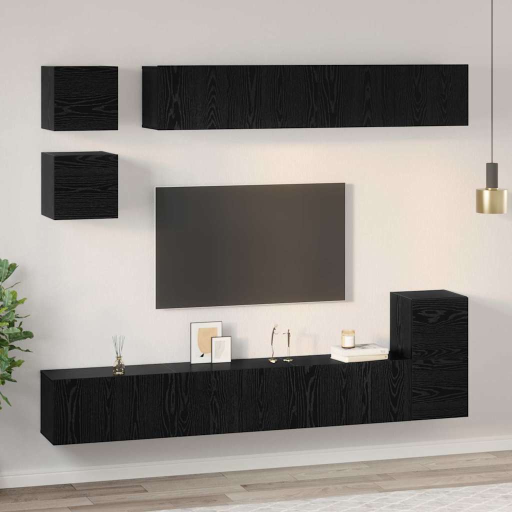 TV-Schrankset 8 pcs Schwarz Eichen-Optik Holzwerkstoff