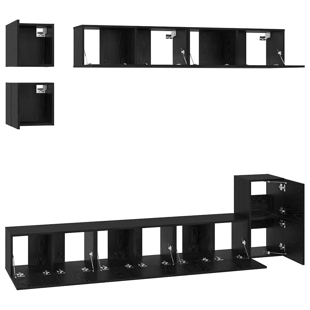 TV-Schrankset 8 pcs Schwarz Eichen-Optik Holzwerkstoff