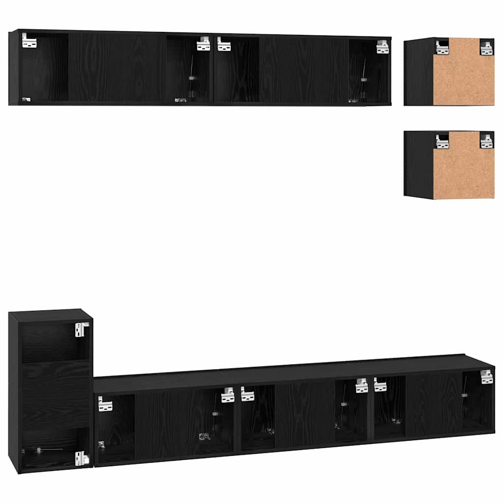 TV-Schrankset 8 pcs Schwarz Eichen-Optik Holzwerkstoff