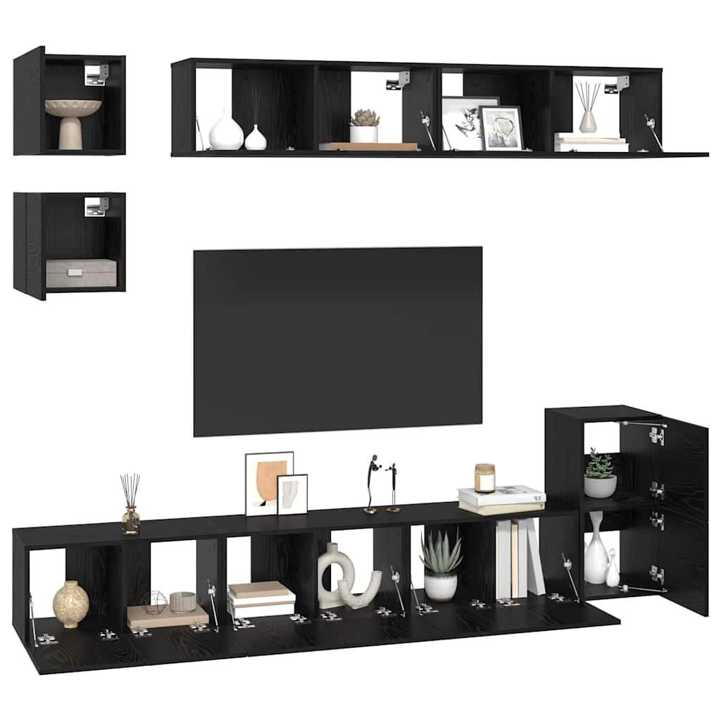 TV-Schrankset 8 pcs Schwarz Eichen-Optik Holzwerkstoff