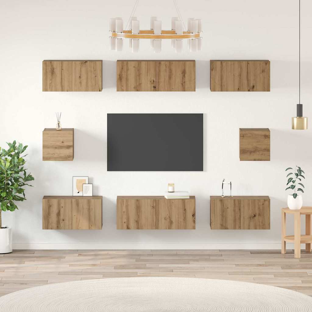 TV-Schrankset Wandmontiert 8 pcs Artisan-Eiche Holzwerkstoff