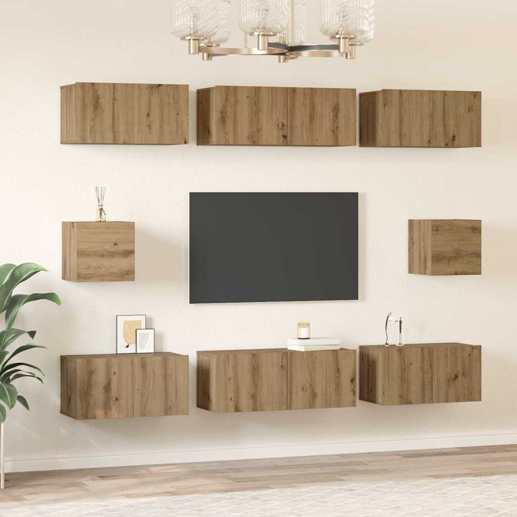 TV-Schrankset Wandmontiert 8 pcs Artisan-Eiche Holzwerkstoff