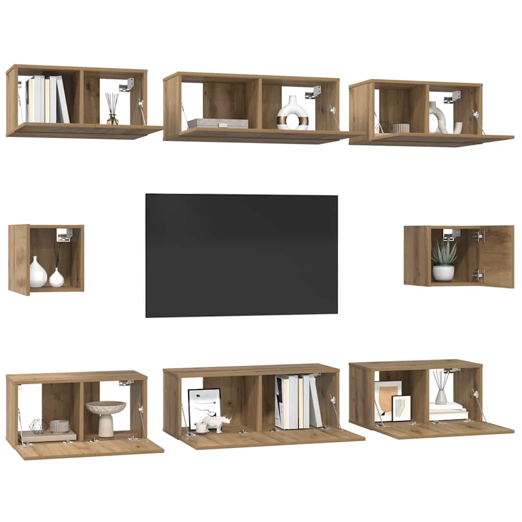 TV-Schrankset Wandmontiert 8 pcs Artisan-Eiche Holzwerkstoff
