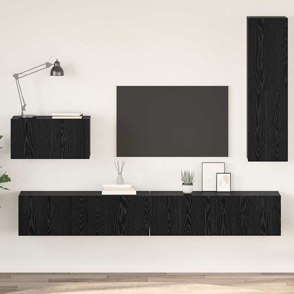 Wand-TV-Schrank 4 pcs Schwarz Eichen-Optik Holzwerkstoff