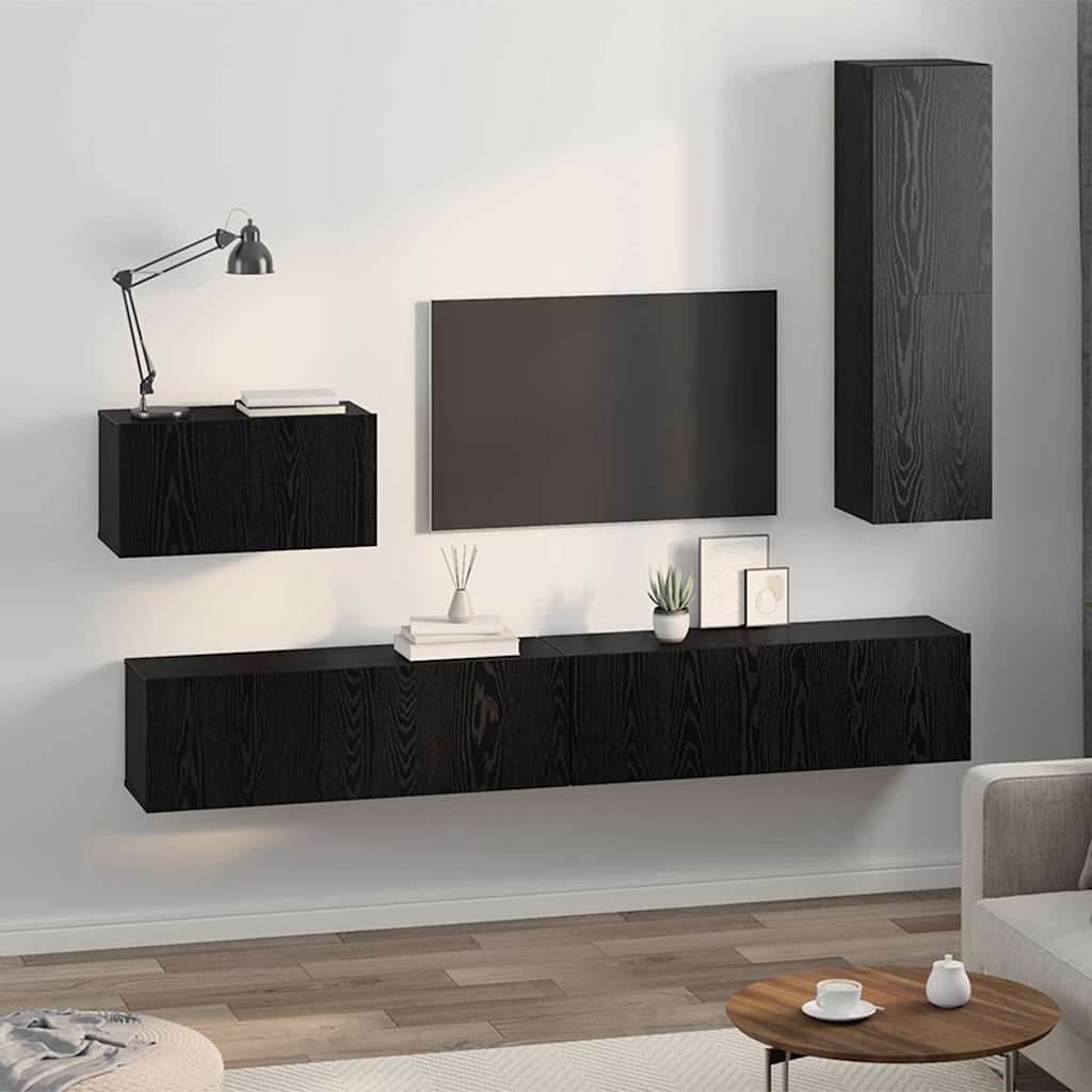 Wand-TV-Schrank 4 pcs Schwarz Eichen-Optik Holzwerkstoff