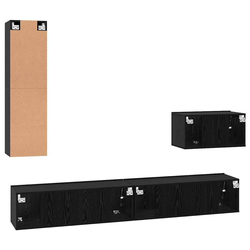Wand-TV-Schrank 4 pcs Schwarz Eichen-Optik Holzwerkstoff