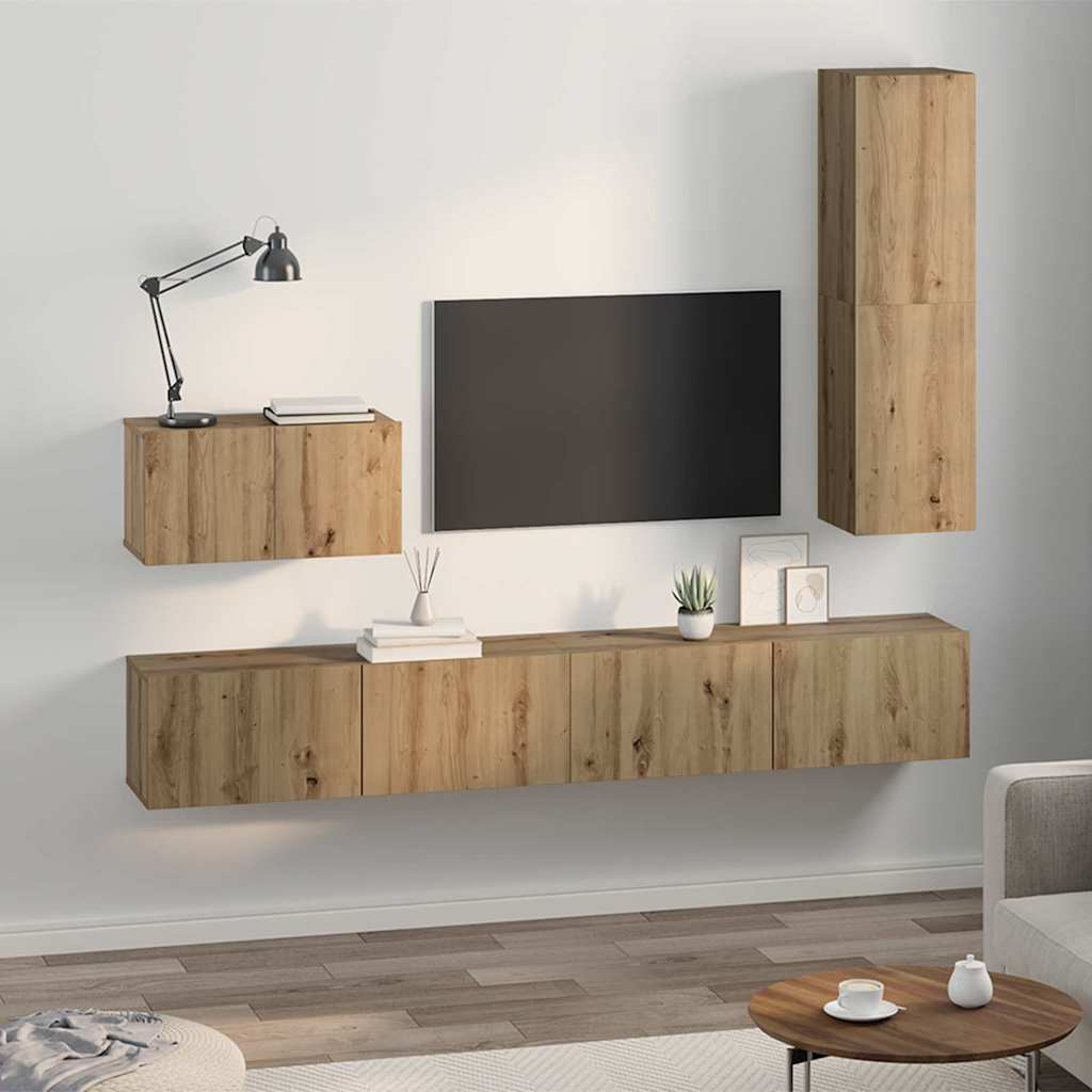 Wand-TV-Schrank Wandmontiert 4 pcs Artisan-Eiche Holzwerkstoff