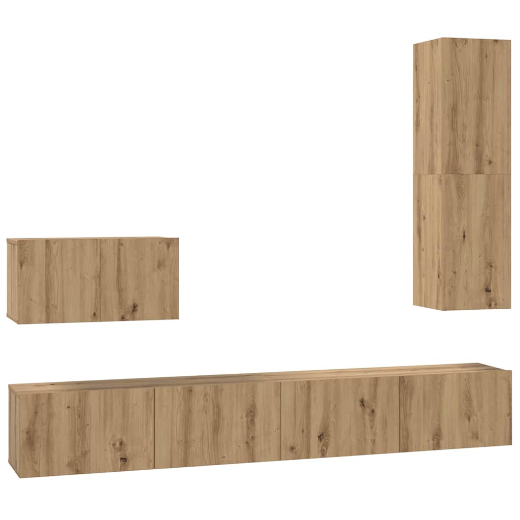 Wand-TV-Schrank Wandmontiert 4 pcs Artisan-Eiche Holzwerkstoff