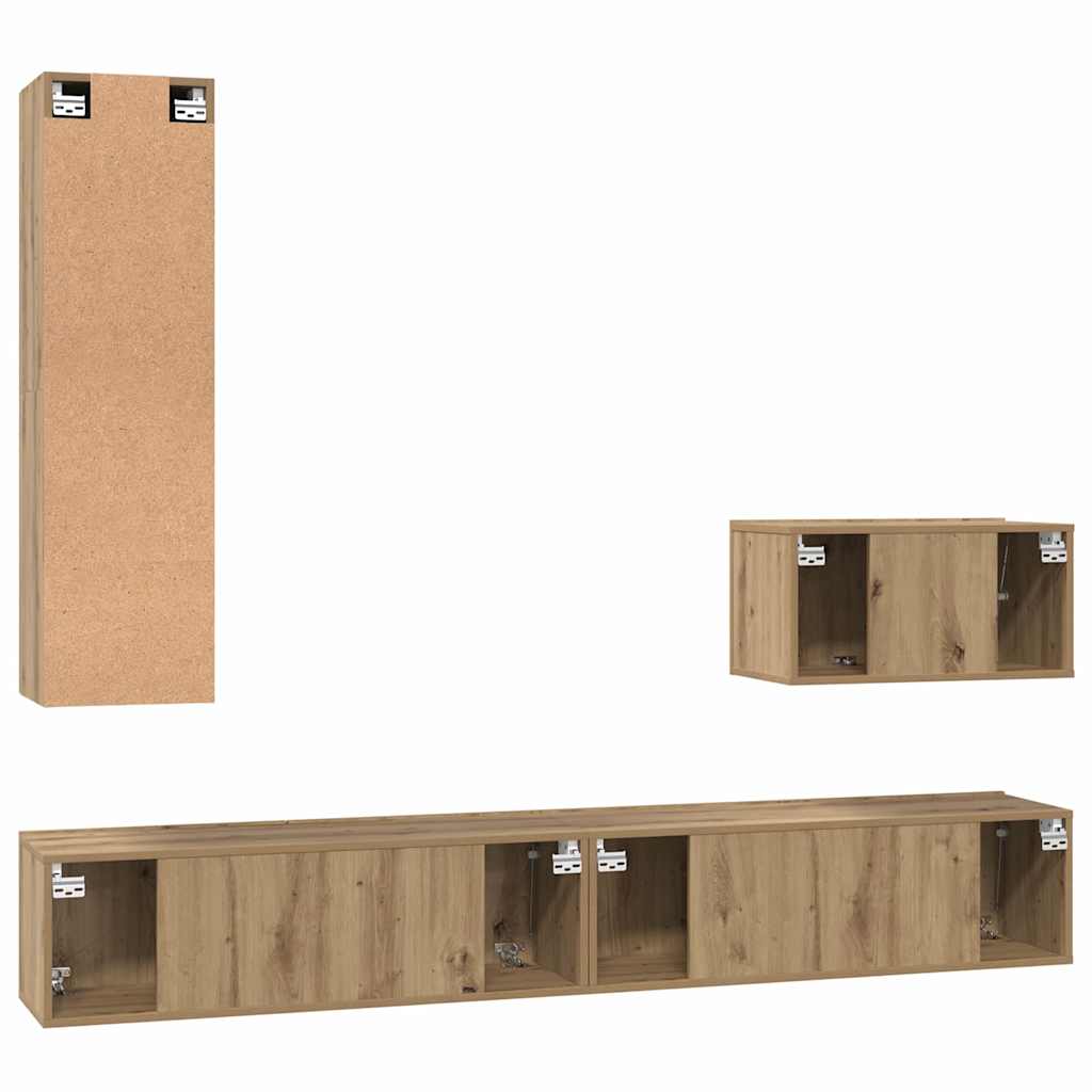 Wand-TV-Schrank Wandmontiert 4 pcs Artisan-Eiche Holzwerkstoff