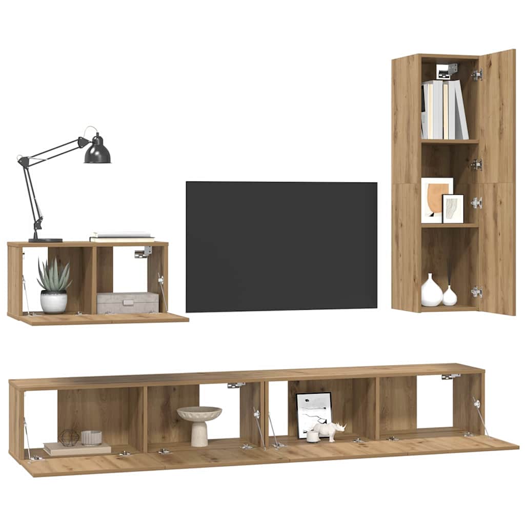 Wand-TV-Schrank Wandmontiert 4 pcs Artisan-Eiche Holzwerkstoff
