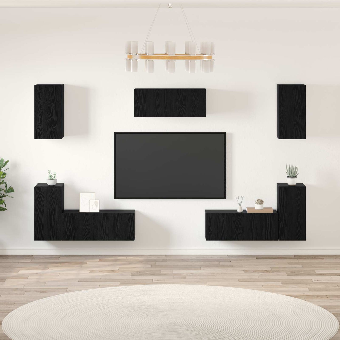 TV-Schrankset 7 pcs Schwarz Eichen-Optik Holzwerkstoff