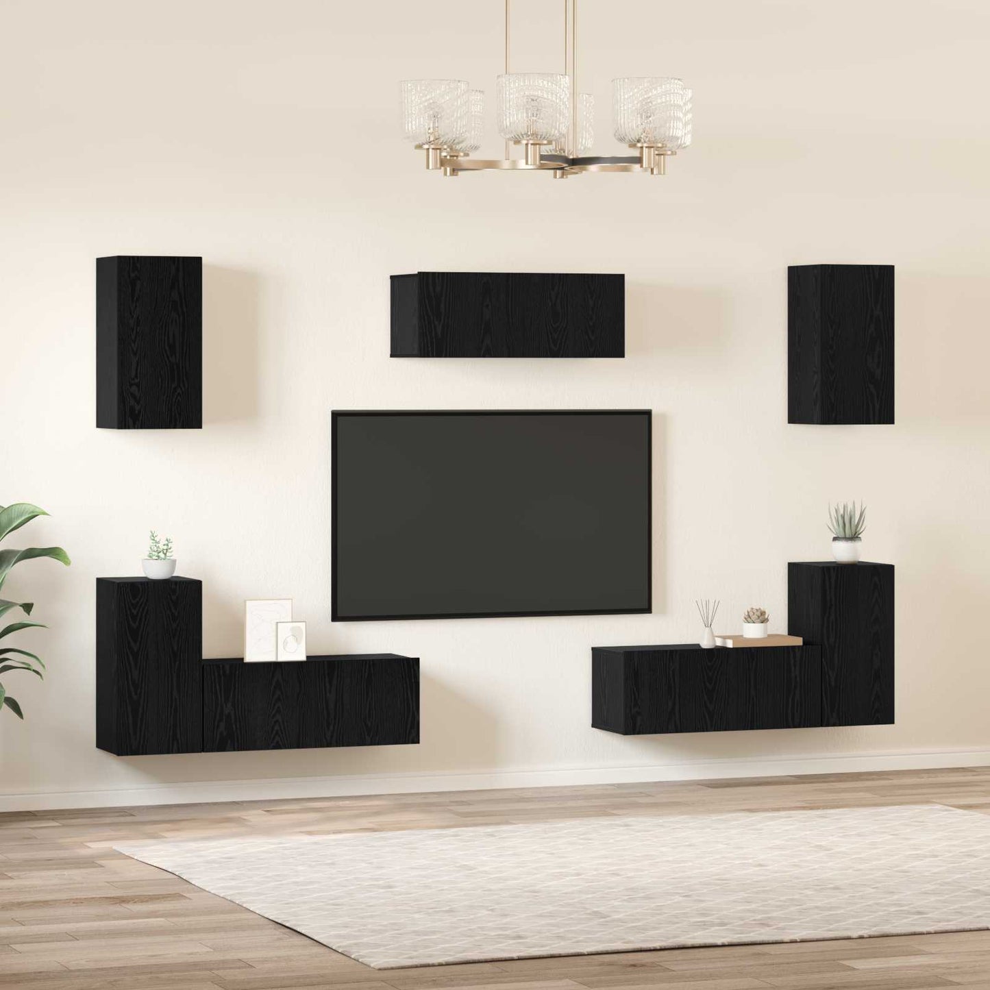TV-Schrankset 7 pcs Schwarz Eichen-Optik Holzwerkstoff