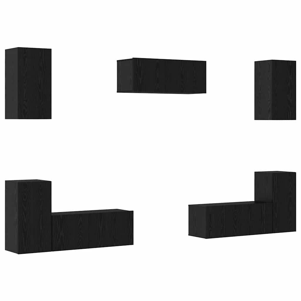 TV-Schrankset 7 pcs Schwarz Eichen-Optik Holzwerkstoff