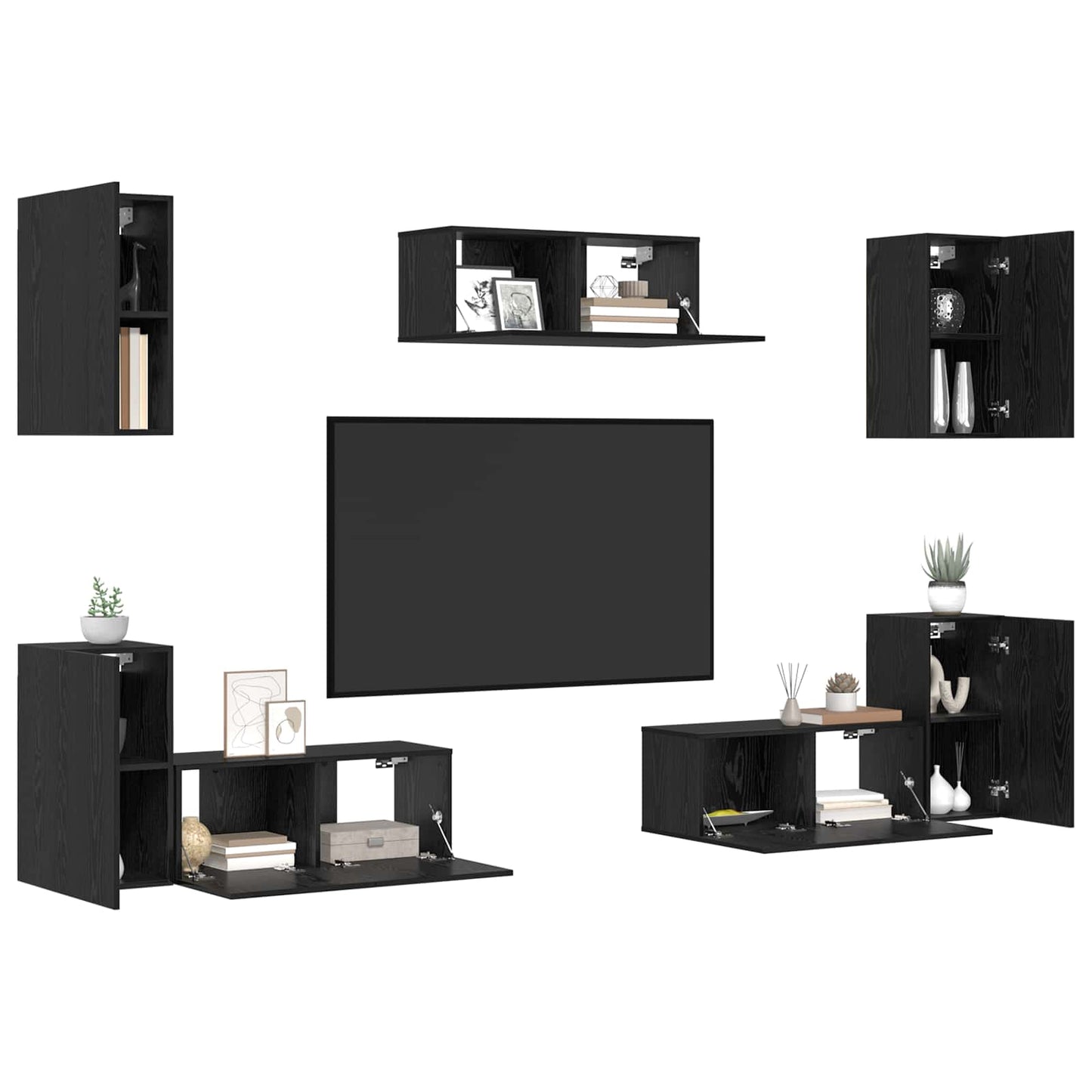 TV-Schrankset 7 pcs Schwarz Eichen-Optik Holzwerkstoff