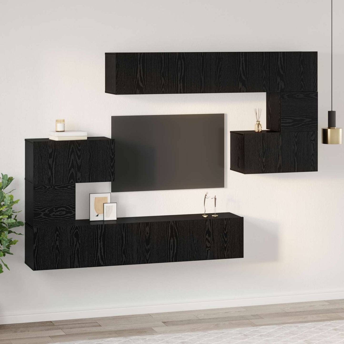 TV-Schrankset 8 pcs Schwarz Eichen-Optik Holzwerkstoff