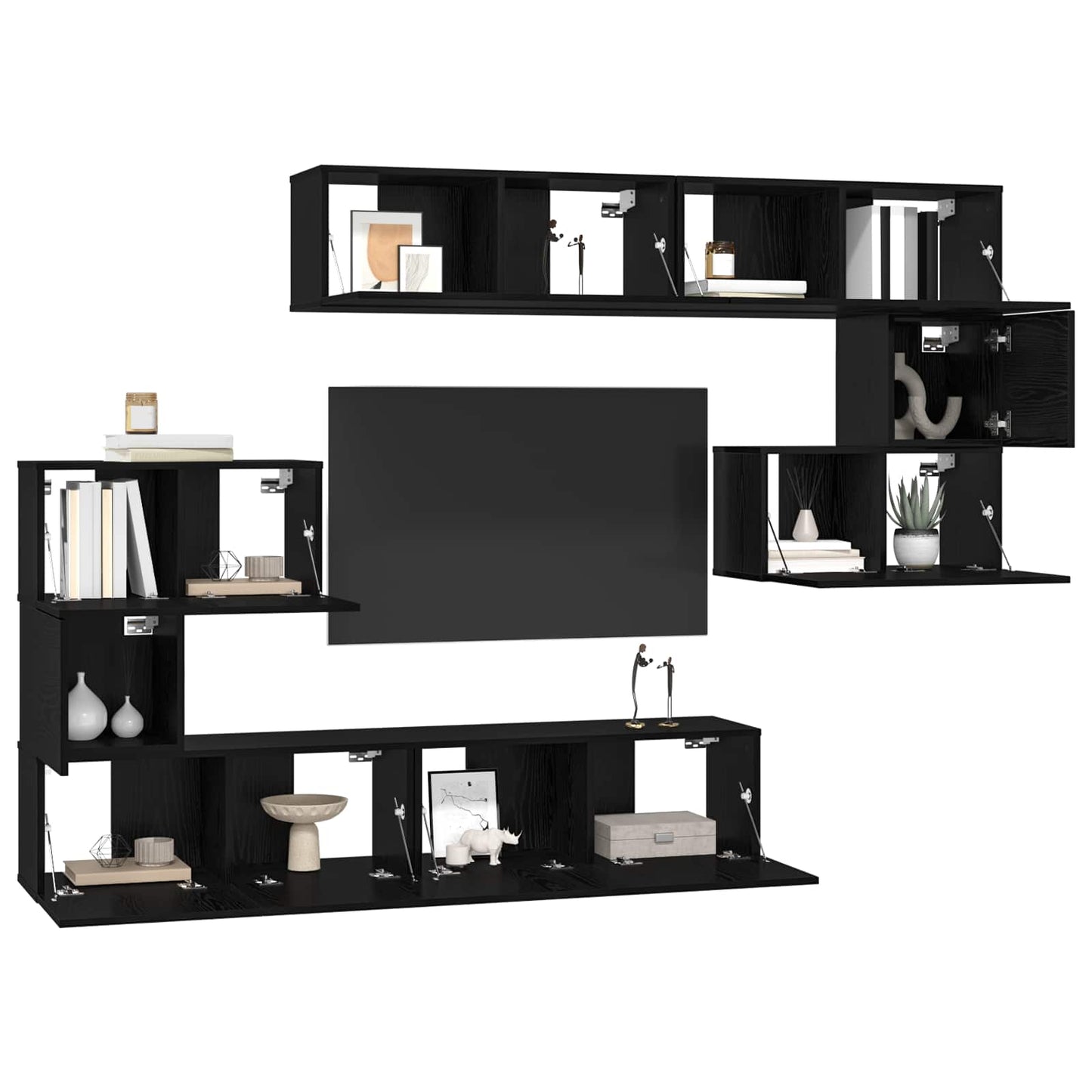 TV-Schrankset 8 pcs Schwarz Eichen-Optik Holzwerkstoff