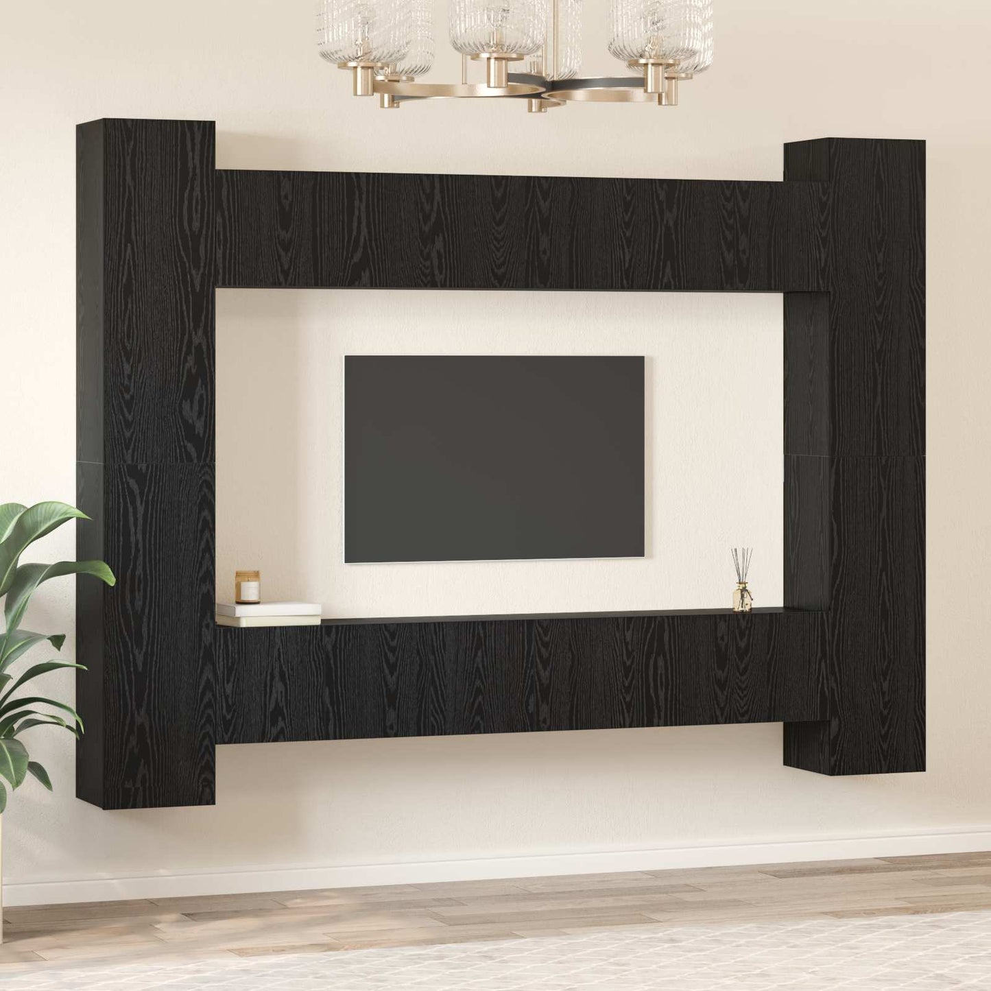 TV-Schrankset 10 pcs Schwarz Eichen-Optik 30,5 x 30 x 90 cm