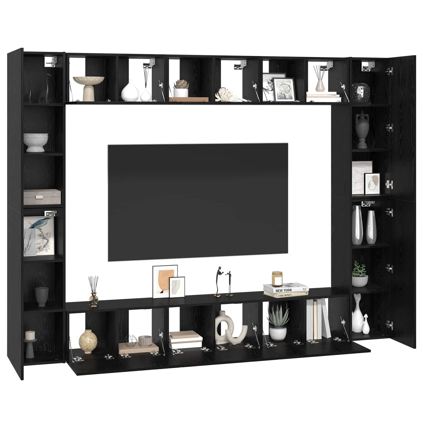 TV-Schrankset 10 pcs Schwarz Eichen-Optik 30,5 x 30 x 90 cm