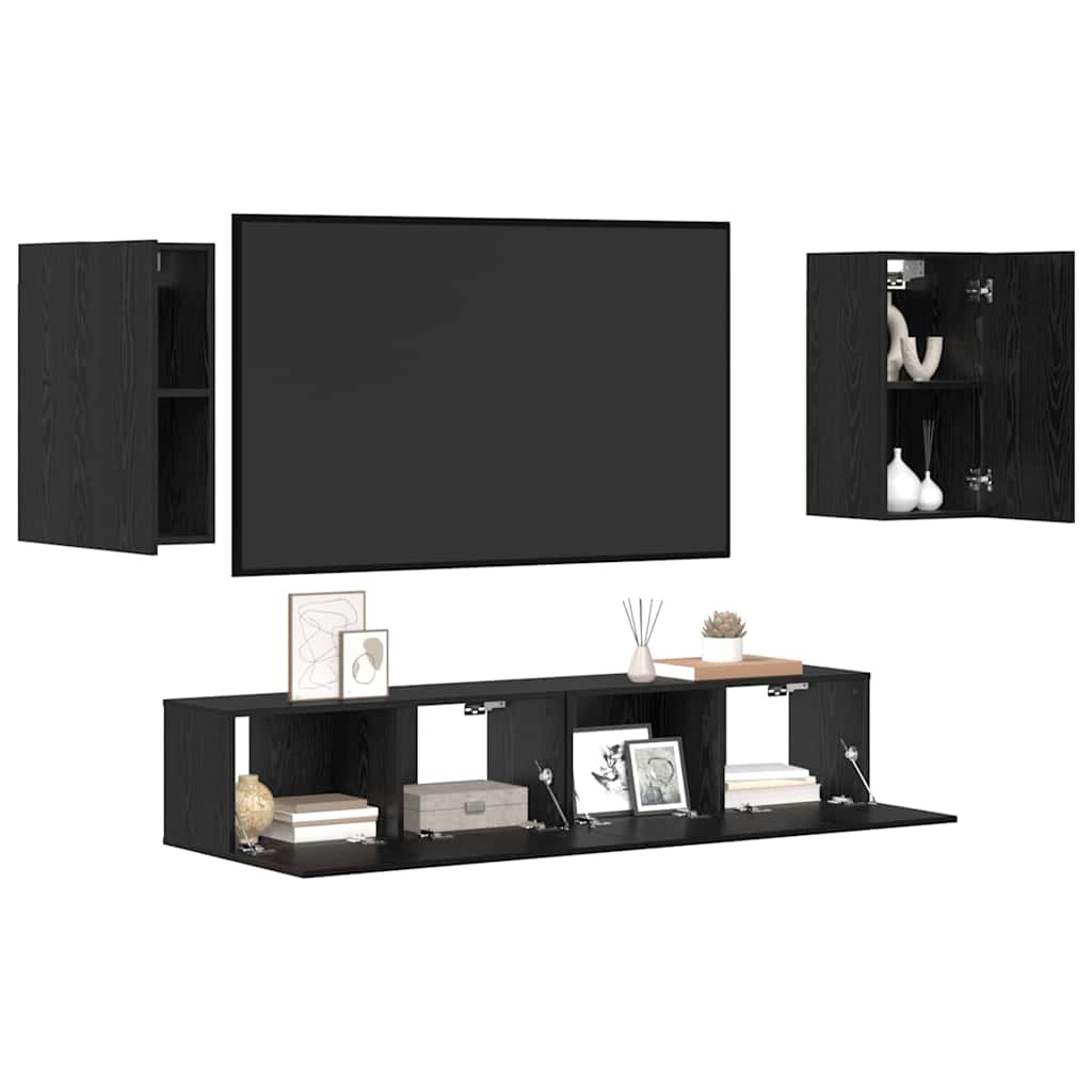 TV-Schrankset 4 pcs Schwarz Eichen-Optik Holzwerkstoff