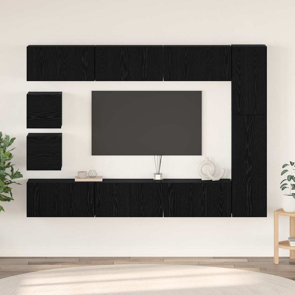 TV-Schrankset 10 pcs Schwarz Eichen-Optik Holzwerkstoff