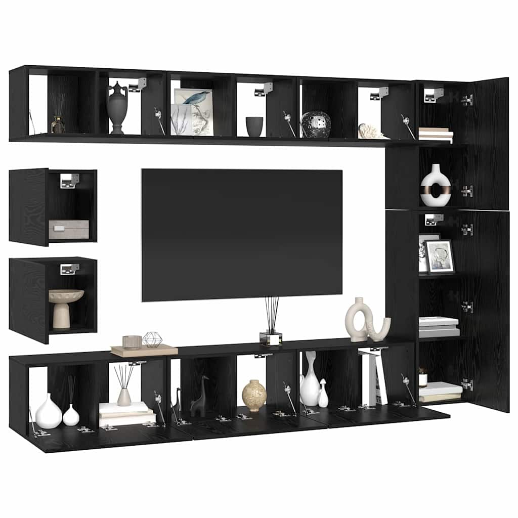 TV-Schrankset 10 pcs Schwarz Eichen-Optik Holzwerkstoff