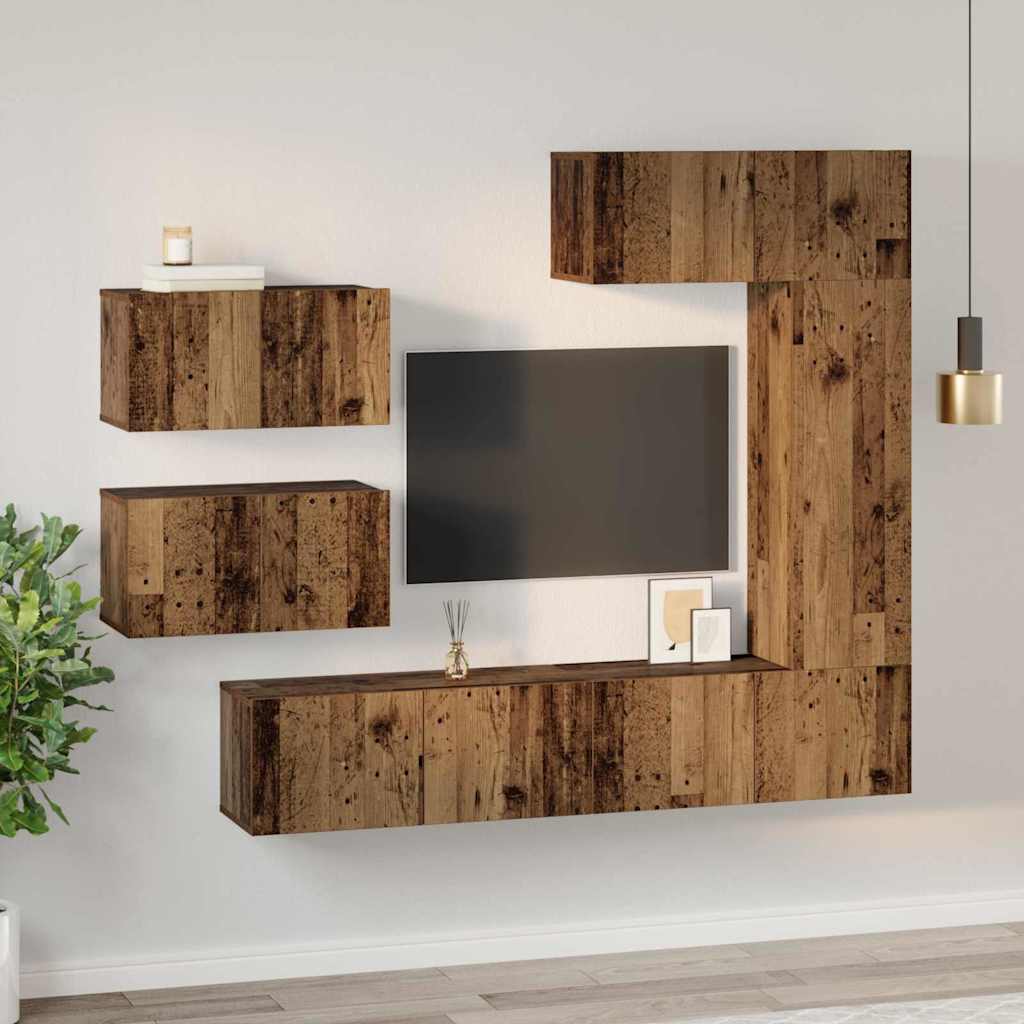 TV-Schrankset Wandmontiert 6 pcs Altholz Holzwerkstoff