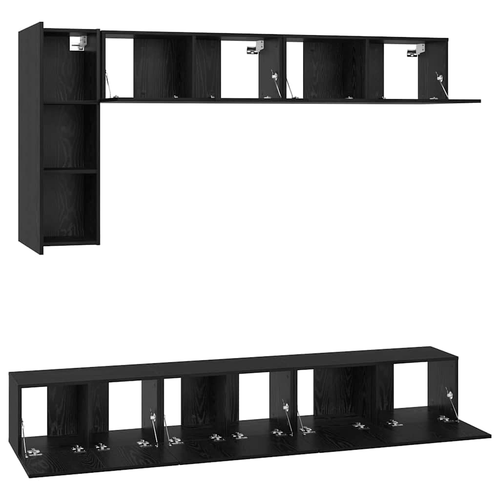 TV-Schrankset 6 pcs Schwarz Eichen-Optik Holzwerkstoff