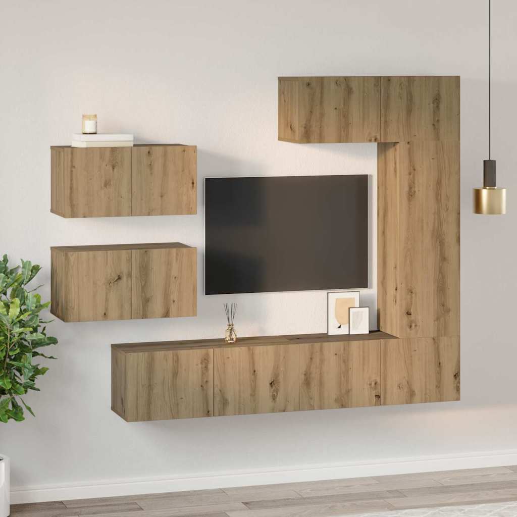 TV-Schrankset Wandmontiert 6 pcs Artisan-Eiche Holzwerkstoff