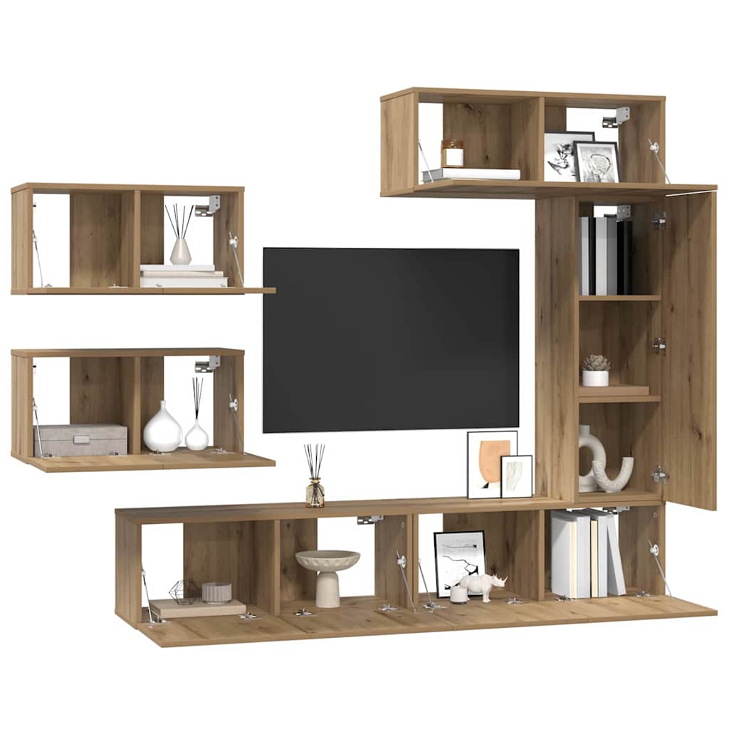 TV-Schrankset Wandmontiert 6 pcs Artisan-Eiche Holzwerkstoff