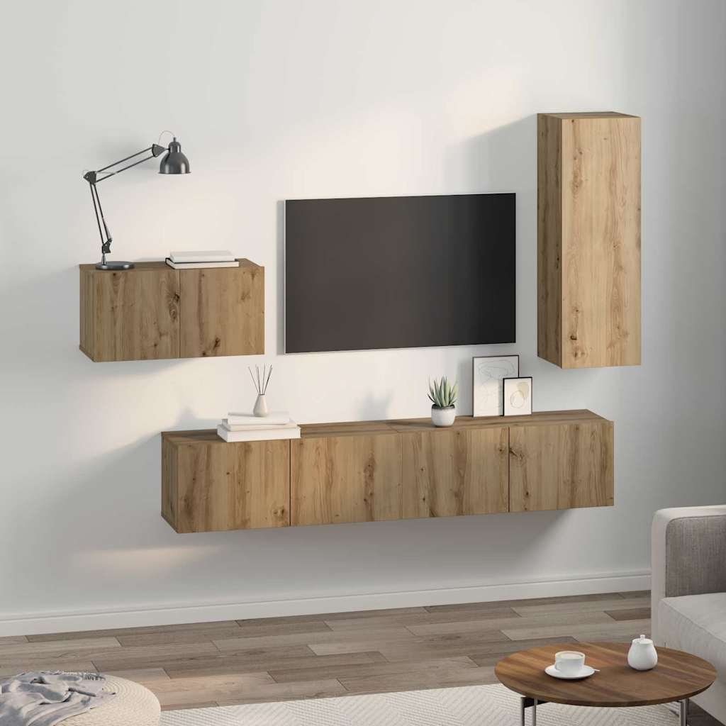 TV-Schrankset mit Schubladen 4 pcs Artisan-Eiche Holzwerkstoff
