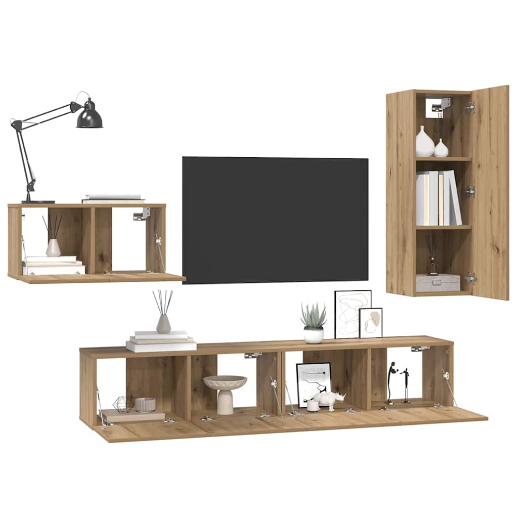 TV-Schrankset mit Schubladen 4 pcs Artisan-Eiche Holzwerkstoff