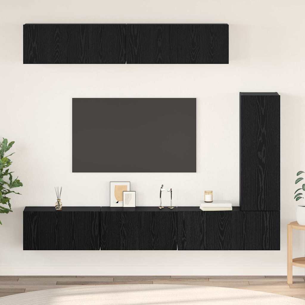 TV-Schrankset 6 pcs Schwarz Eichen-Optik Holzwerkstoff