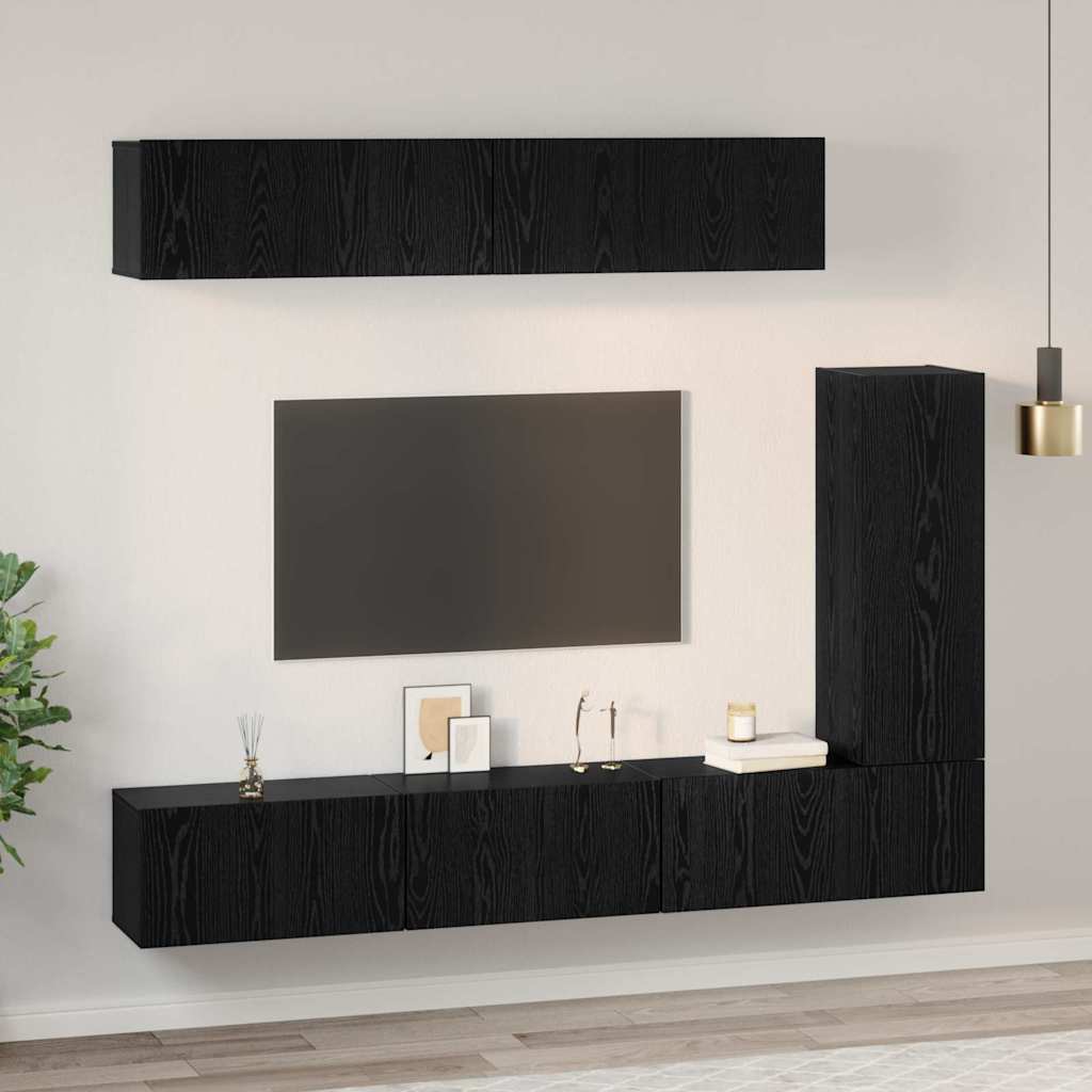 TV-Schrankset 6 pcs Schwarz Eichen-Optik Holzwerkstoff