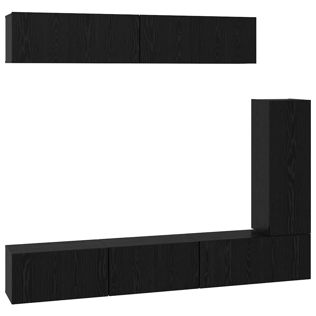 TV-Schrankset 6 pcs Schwarz Eichen-Optik Holzwerkstoff