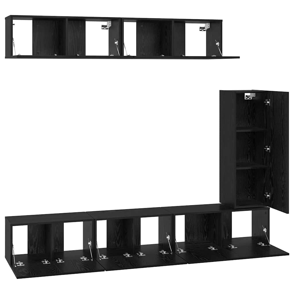 TV-Schrankset 6 pcs Schwarz Eichen-Optik Holzwerkstoff