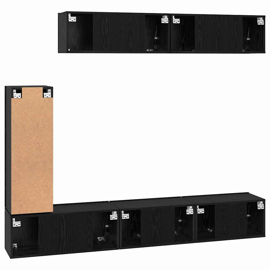 TV-Schrankset 6 pcs Schwarz Eichen-Optik Holzwerkstoff