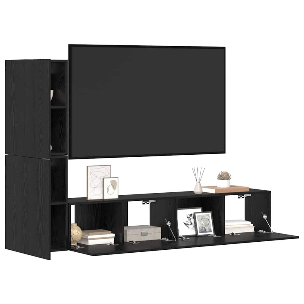 Wand-TV-Schrank 2 pcs Schwarz Eichen-Optik Holzwerkstoff
