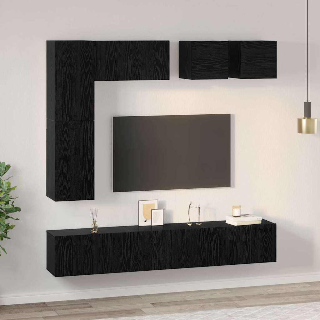 TV-Schrankset 8 pcs Schwarz Eichen-Optik Holzwerkstoff