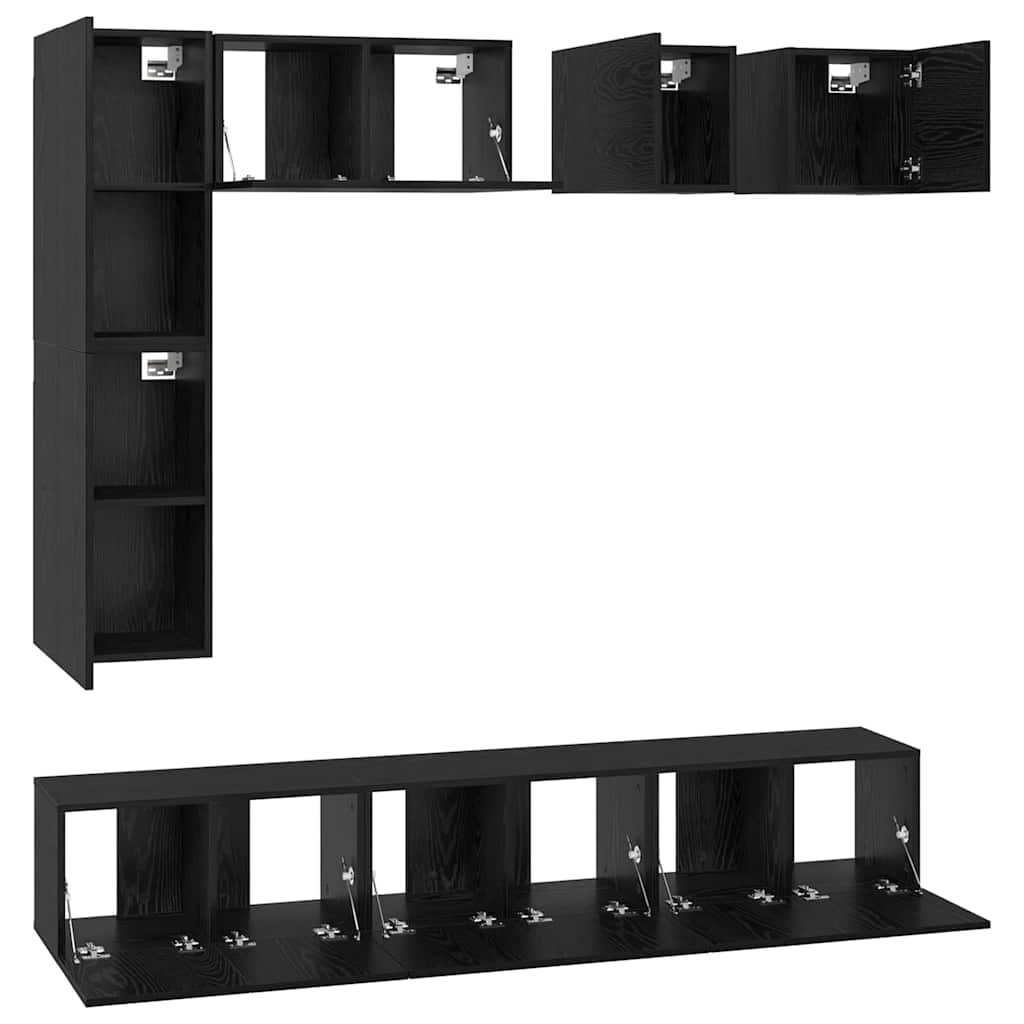 TV-Schrankset 8 pcs Schwarz Eichen-Optik Holzwerkstoff